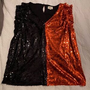 BiBi Black and Orange Sequin Top
